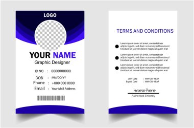 Modern ve temiz bir kimlik kartı şablonu. Profesyonel kimlik tasarım şablonu. Şirket çalışanı kimlik şablonu. Şirket kimlik kartı tasarım şablonu.