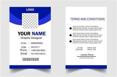 Basit mavi olay personel kimlik kartı, halatla ayarlandı. Yaratıcı vektör tasarımı ve metin şablonu çizimi.