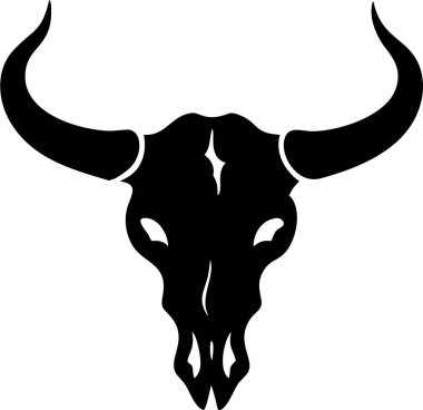 Bufalo kafatası ikonu silueti. Simple Black and White Bison Kurukafa Silueti. Cesur, koyu siyah siluet bir bizon kafatası.