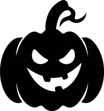 Ürkütücü Cadılar Bayramı Balkabağı Silüeti. Hayalet kabak ikonu silueti. Ürkütücü, haylaz bir suratla oyulmuş bir Cadılar Bayramı balkabağı silueti..