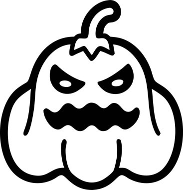 Ürkütücü Cadılar Bayramı Balkabağı Silüeti. Hayalet kabak ikonu silueti. Ürkütücü, haylaz bir suratla oyulmuş bir Cadılar Bayramı balkabağı silueti..