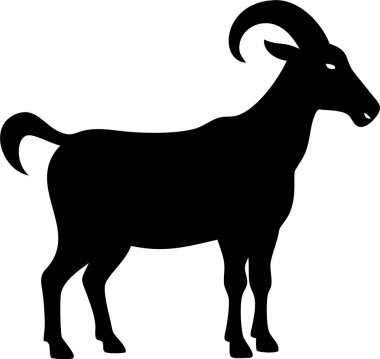 Basit bir Keçi Silueti. Keçi ikonu silueti. Cesur, koyu siyah bir keçi silueti, çeşitli tasarım projelerinde kullanmak için mükemmel..