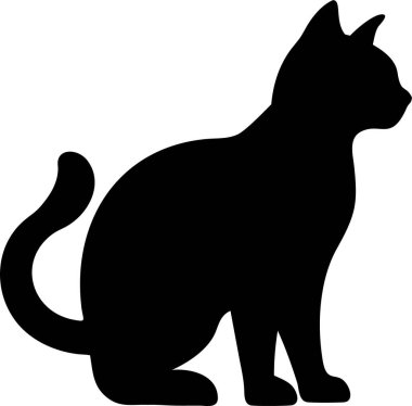 Oturan Kedi 'nin Basit Silueti. Kedi simgesi silueti. Profil görünümünde oturan bir kedinin temiz bir vektör silueti.