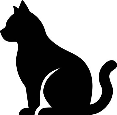 Oturan Kedi 'nin Basit Silueti. Kedi simgesi silueti. Profil görünümünde oturan bir kedinin temiz bir vektör silueti.
