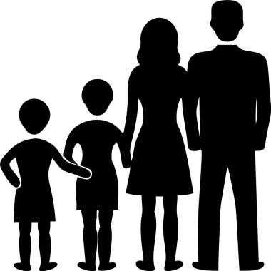 Bir aile siluetinin arka görüntüsü. Bir arada duran destekleyici bir ailenin silueti. Güçlü, destekleyici bir aile silueti. Bir adam ve iki kadın..