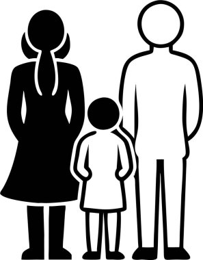 Bir aile siluetinin arka görüntüsü. Bir arada duran destekleyici bir ailenin silueti. Güçlü, destekleyici bir aile silueti. Bir adam ve iki kadın..