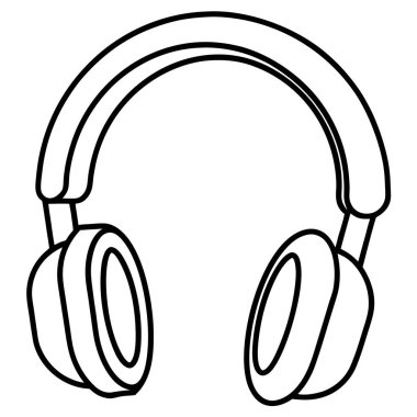  Kulaklık çizgisi sanat vektörü. Kulaklıkların Basit Çizgi Sanat İllüstrasyonu. Temiz, siyah ve beyaz çizgili bir kulaklık çizimi.