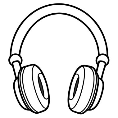  Kulaklık çizgisi sanat vektörü. Kulaklıkların Basit Çizgi Sanat İllüstrasyonu. Temiz, siyah ve beyaz çizgili bir kulaklık çizimi.