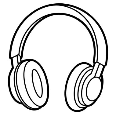  Kulaklık çizgisi sanat vektörü. Kulaklıkların Basit Çizgi Sanat İllüstrasyonu. Temiz, siyah ve beyaz çizgili bir kulaklık çizimi.
