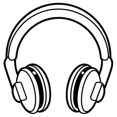  Kulaklık çizgisi sanat vektörü. Kulaklıkların Basit Çizgi Sanat İllüstrasyonu. Temiz, siyah ve beyaz çizgili bir kulaklık çizimi.