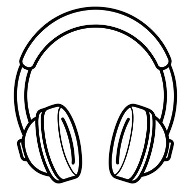  Kulaklık çizgisi sanat vektörü. Kulaklıkların Basit Çizgi Sanat İllüstrasyonu. Temiz, siyah ve beyaz çizgili bir kulaklık çizimi.