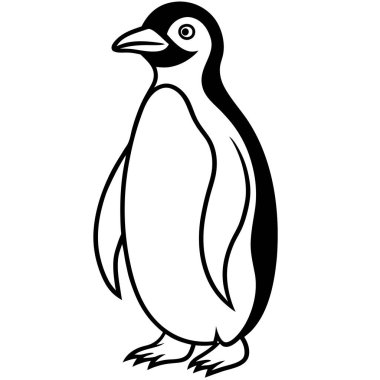 Penguen çizgisi sanat vektörü. Basit Siyah ve Beyaz Çizgili Penguen Çizimi. Eğitimsel kaynaklar, boyama kitapları ya da basit bir hayvan çizimi için mükemmel bir penguen tasviri..