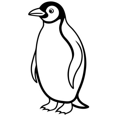 Penguen çizgisi sanat vektörü. Basit Siyah ve Beyaz Çizgili Penguen Çizimi. Eğitimsel kaynaklar, boyama kitapları ya da basit bir hayvan çizimi için mükemmel bir penguen tasviri..
