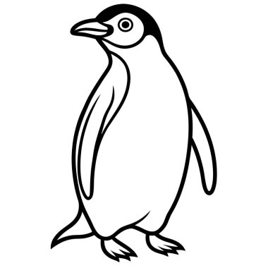 Penguen çizgisi sanat vektörü. Basit Siyah ve Beyaz Çizgili Penguen Çizimi. Eğitimsel kaynaklar, boyama kitapları ya da basit bir hayvan çizimi için mükemmel bir penguen tasviri..