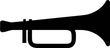Trompet silueti. Simple Black Silhouette of a Trompet. Temiz, cesur bir trompet silueti. Müzikal temalar, çizimler ya da grafik öğeler için mükemmel..