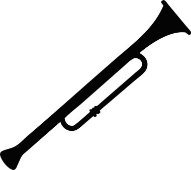 Trompet silueti. Simple Black Silhouette of a Trompet. Temiz, cesur bir trompet silueti. Müzikal temalar, çizimler ya da grafik öğeler için mükemmel..
