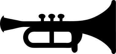 Trompet silueti. Simple Black Silhouette of a Trompet. Temiz, cesur bir trompet silueti. Müzikal temalar, çizimler ya da grafik öğeler için mükemmel..
