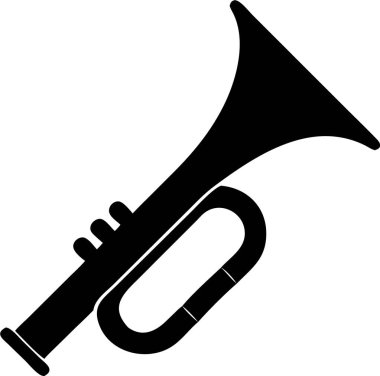 Trompet silueti. Simple Black Silhouette of a Trompet. Temiz, cesur bir trompet silueti. Müzikal temalar, çizimler ya da grafik öğeler için mükemmel..