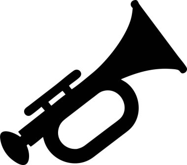 Trompet silueti. Simple Black Silhouette of a Trompet. Temiz, cesur bir trompet silueti. Müzikal temalar, çizimler ya da grafik öğeler için mükemmel..