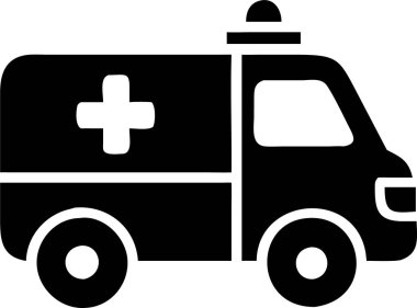 Ambulance car icon silhouette. Simple Vector Icon of an Emergency Ambulance. A stylized, black and white, vector graphic of an ambulance.