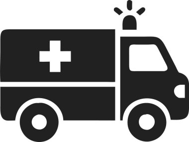 Ambulance car icon silhouette. Simple Vector Icon of an Emergency Ambulance. A stylized, black and white, vector graphic of an ambulance.