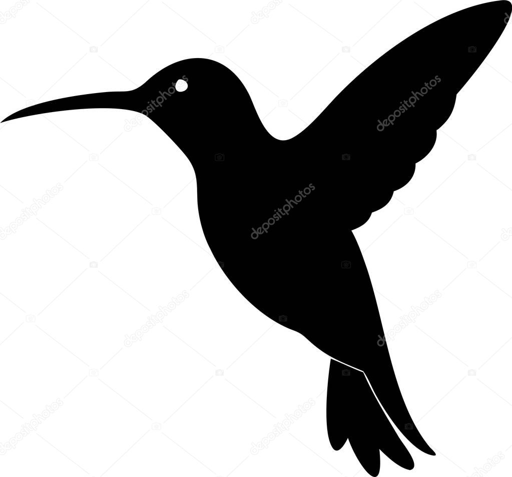 Hummingbird icon silhouette. Silhouetted Hummingbird in Flight. A simple, elegant silhouette of a hummingbird in flight.