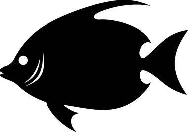 Tropik balık silueti. Basit bir balık silueti. Tarz sahibi, siyah bir balık silueti..