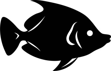 Tropik balık silueti. Basit bir balık silueti. Tarz sahibi, siyah bir balık silueti..