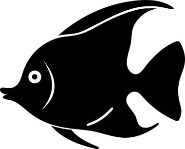 Tropik balık silueti. Basit bir balık silueti. Tarz sahibi, siyah bir balık silueti..