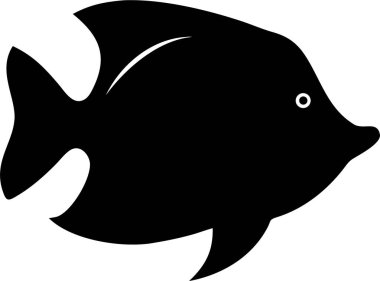 Tropik balık silueti. Basit bir balık silueti. Tarz sahibi, siyah bir balık silueti..