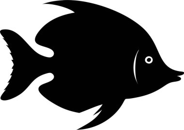 Tropik balık silueti. Basit bir balık silueti. Tarz sahibi, siyah bir balık silueti..