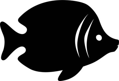 Tropik balık silueti. Basit bir balık silueti. Tarz sahibi, siyah bir balık silueti..