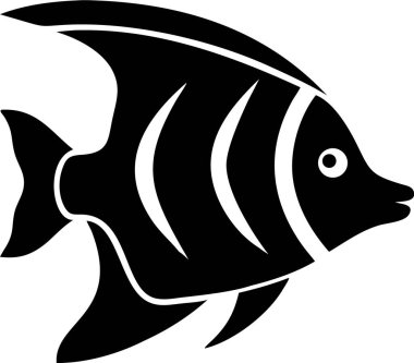 Tropik balık silueti. Basit bir balık silueti. Tarz sahibi, siyah bir balık silueti..