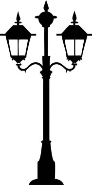 Klasik sokak lambası silueti. Süslü Sokak Lambası Silueti. Klasik, süslü bir sokak lambası silueti, grafik tasarımı veya illüstrasyon projeleri için mükemmel.