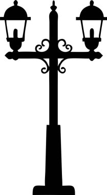 Klasik sokak lambası silueti. Süslü Sokak Lambası Silueti. Klasik, süslü bir sokak lambası silueti, grafik tasarımı veya illüstrasyon projeleri için mükemmel.