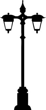 Klasik sokak lambası silueti. Süslü Sokak Lambası Silueti. Klasik, süslü bir sokak lambası silueti, grafik tasarımı veya illüstrasyon projeleri için mükemmel.