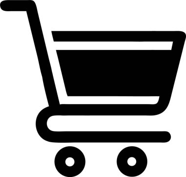 Alışveriş arabası silueti. Basit bir Siyah Alışveriş Arabası Simgesi. Bir alışveriş arabasının simgesi..