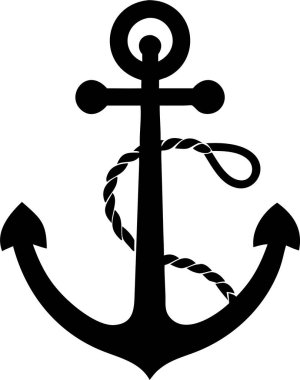 İp siluet ikonuyla çapa. Beyaz Arkaplan Karşısında Basit Siyah Çapa Silüeti