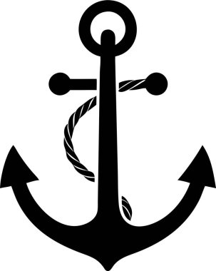 İp siluet ikonuyla çapa. Beyaz Arkaplan Karşısında Basit Siyah Çapa Silüeti