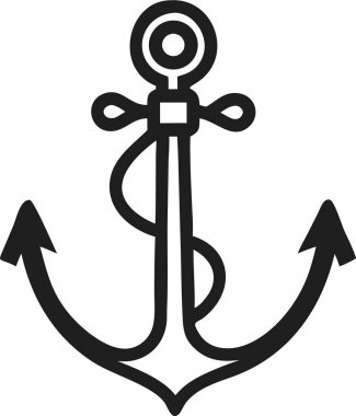 İp siluet ikonuyla çapa. Beyaz Arkaplan Karşısında Basit Siyah Çapa Silüeti