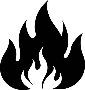 Ateş alevleri silueti. Basit Siyah ve Beyaz Ateş Simgesi.