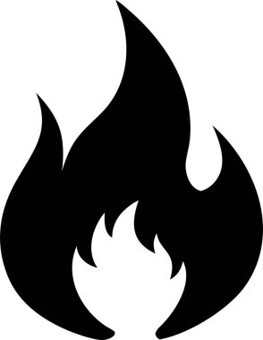 Ateş alevleri silueti. Basit Siyah ve Beyaz Ateş Simgesi.