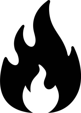 Ateş alevleri silueti. Basit Siyah ve Beyaz Ateş Simgesi.