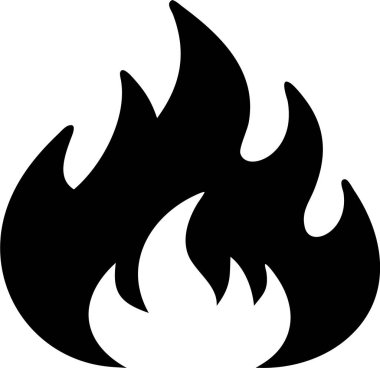 Ateş alevleri silueti. Basit Siyah ve Beyaz Ateş Simgesi.
