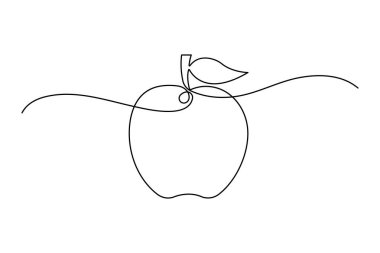Elma ikonu organik gıda vektörünün aralıksız tek çizgi çizimi