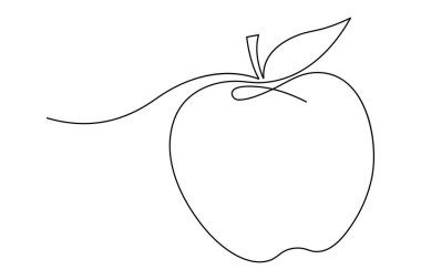 Elma ikonu organik gıda vektörünün aralıksız tek çizgi çizimi