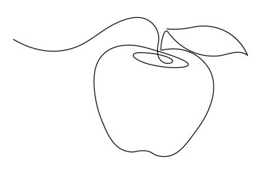 Elma ikonu organik gıda vektörünün aralıksız tek çizgi çizimi