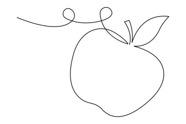 Elma ikonu organik gıda vektörünün aralıksız tek çizgi çizimi
