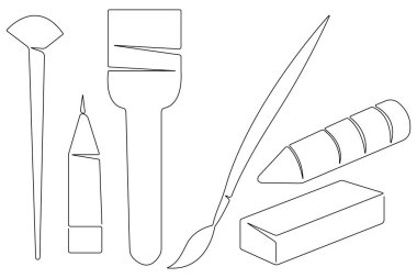 Sanat günü, sanat araçlarının resim çizimlerinin devamlılığı, ana hat vektörünü ayarlar