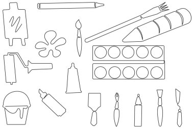 Sanat günü, sanat araçlarının resim çizimlerinin devamlılığı, ana hat vektörünü ayarlar